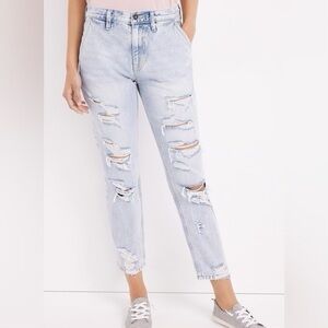 Kancan Size 26 Light Marble Wash Distressed High-Rise Boyfriend Jeans